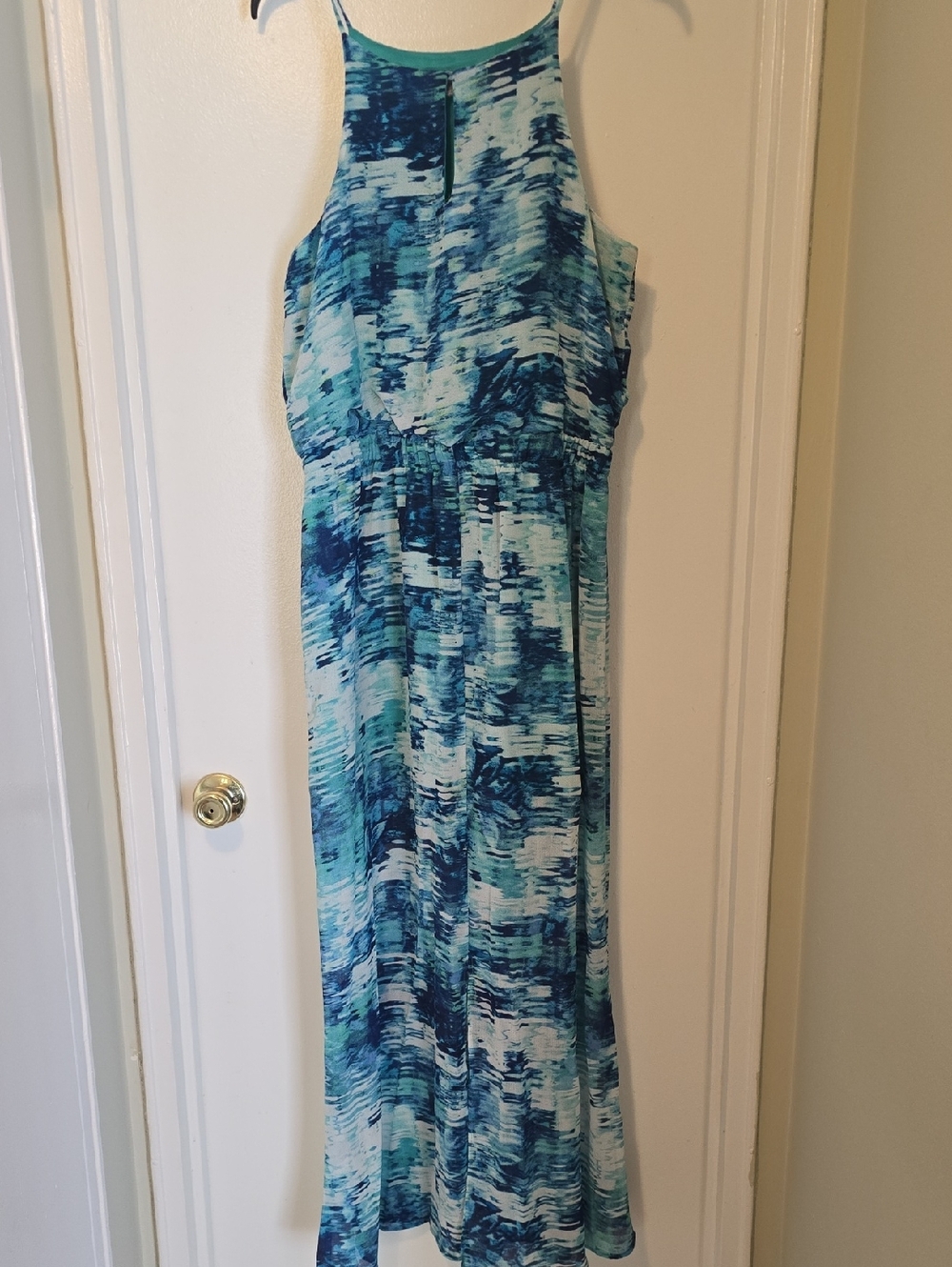 Daisy Fuentes Teal and Navy Abstract Print Maxi Dress
